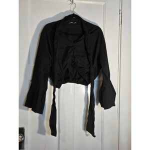 LIVD Black Ruched Front Tie Crop Top Ruffle Cuff Long Sleeve Plus Size 3XL USA
